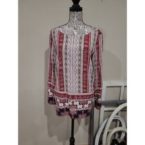 J.Jill women SZ‎ M popover Tunic  Blouse boho floral stripe casual career top
